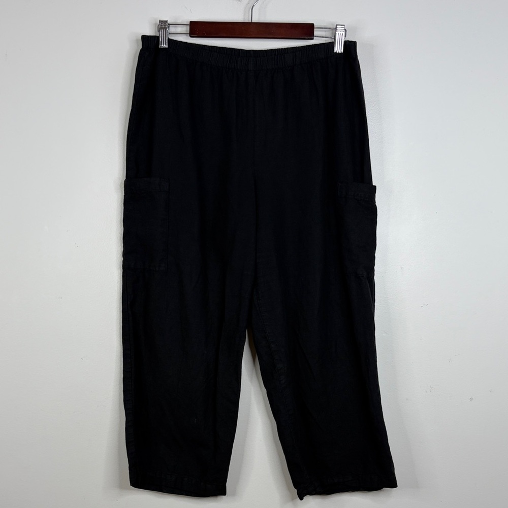 Hot Cotton Pants Womens Large Black Linen Cotton Wide Leg Capri Resortwear